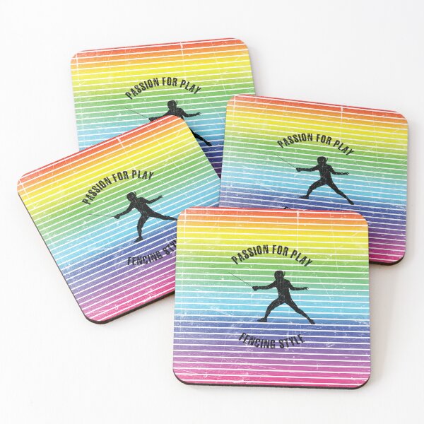 Item preview, Black silhouette of fencer against the background of rainbow stripes designed and sold by HarridanCreates.