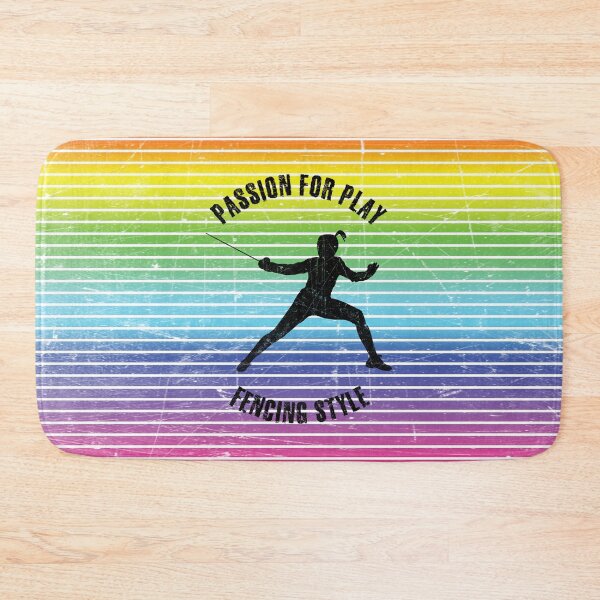 Item preview, Black silhouette of female fencer against the background of rainbow stripes designed and sold by HarridanCreates.