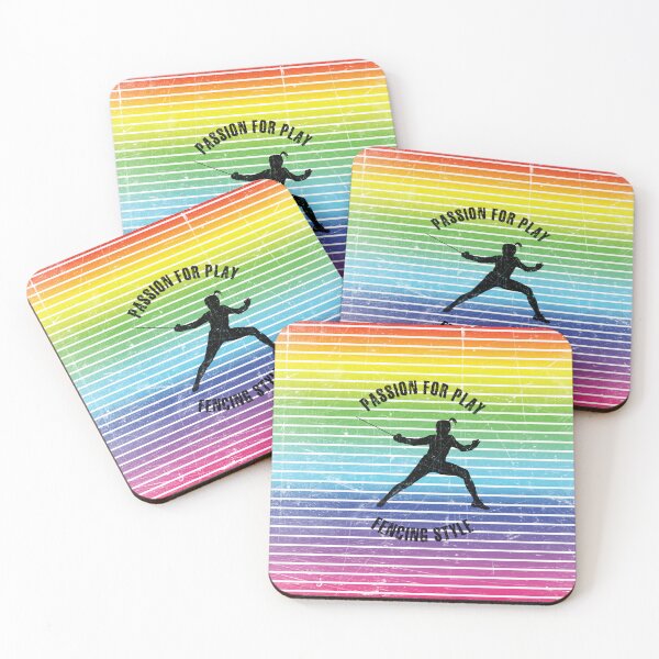 Item preview, Black silhouette of female fencer against the background of rainbow stripes designed and sold by HarridanCreates.