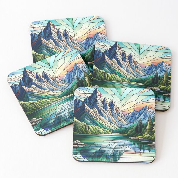 Item preview, Stain Glass style mountains and lakes designed and sold by TheScruffyGoose.