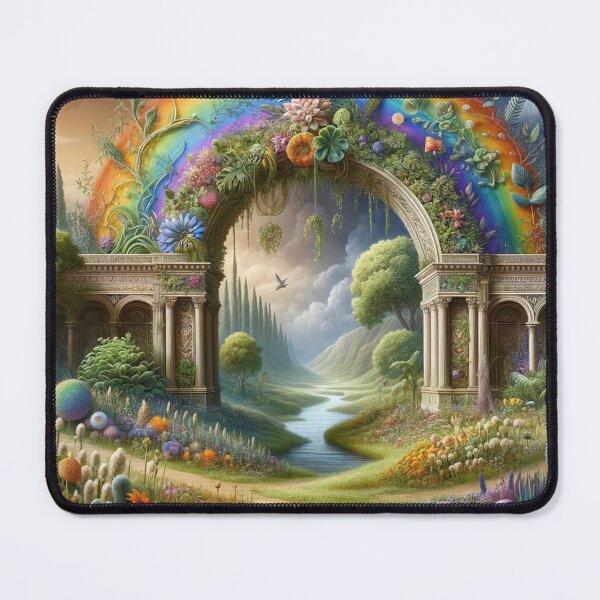 Item preview, Fantasy Rainbow Arches with Botanical Flowers and river designed and sold by Emoji Emblems.