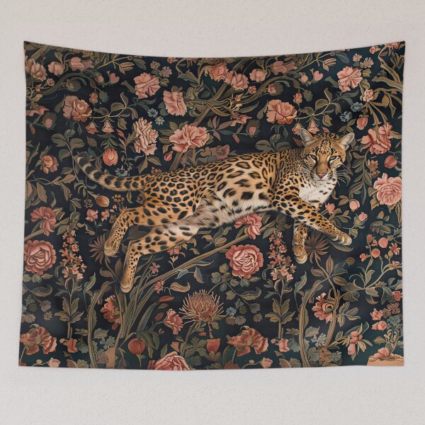 Item preview, Ocelot lying on a floral rug designed and sold by kansaikate.