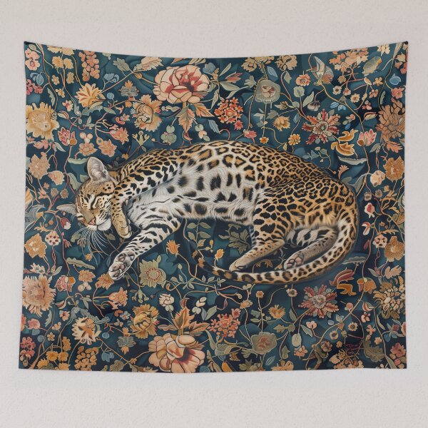 Item preview, Ocelot sleeping on a floral rug designed and sold by kansaikate.
