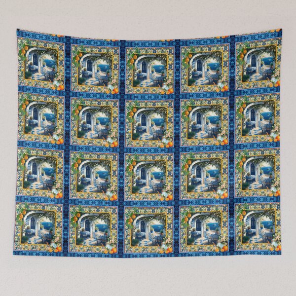 Item preview, Summer, Italian Mediterranean oranges majolica terrace view designed and sold by ZeinabTaha.