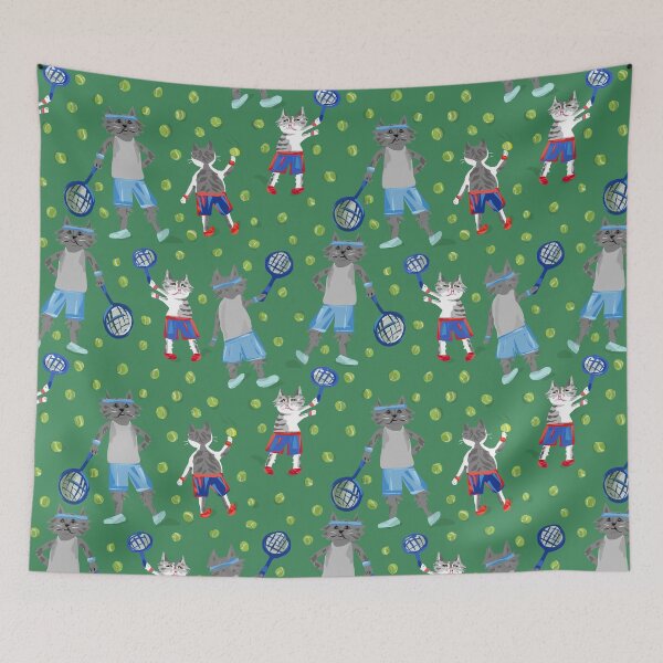 Item preview, Cat Tennis Match - Ollie and Rocket Play Tennis - Court Sports designed and sold by Michelebuttons.