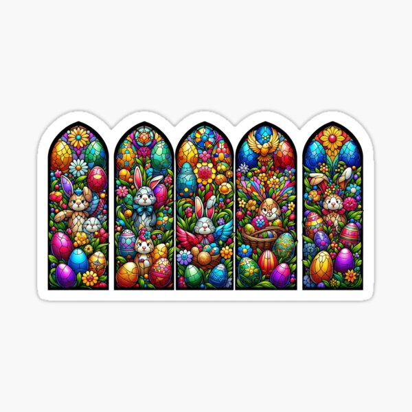Item preview, Enchanted Easter Stained Glass Window - Vivid Floral & Bunny Design designed and sold by ZbigArt.