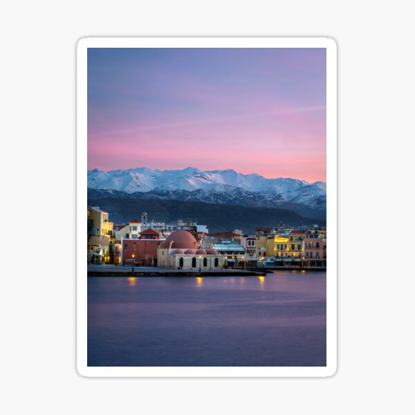 Item preview, CRETE Old Port with Snow in White Mountains Chania Greece designed and sold by allincrete.