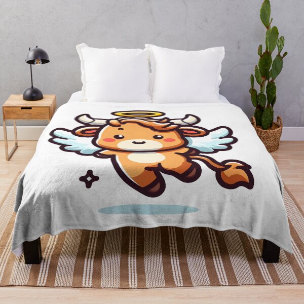 Item preview, Kawaii Delightful Minotaur With Halo Flying With Angel Wings designed and sold by CanvasCutie.