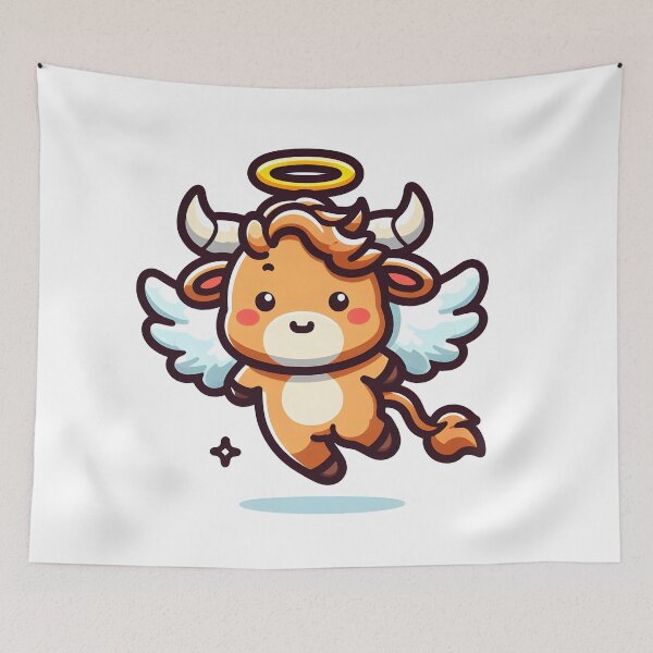 Item preview, Kawaii Delightful Minotaur With Halo Flying With Angel Wings designed and sold by CanvasCutie.
