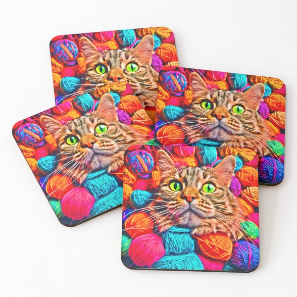 Item preview, Colorful Yarn Cat Artwork designed and sold by Health And Fitness Posts e-Store.