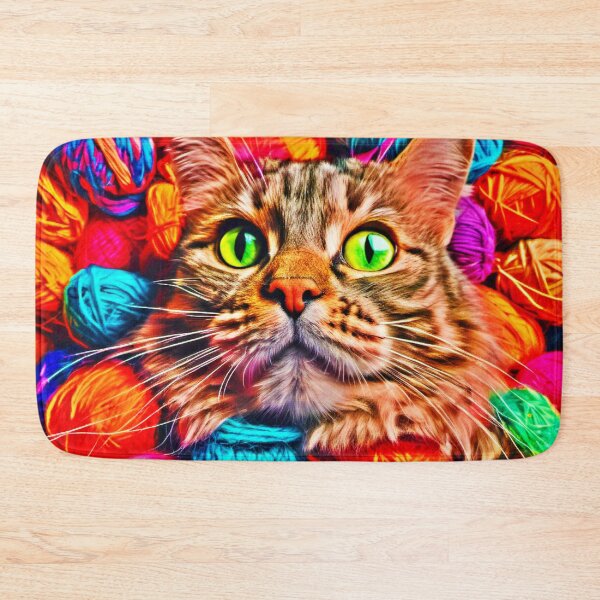 Item preview, Colorful Yarn Cat Artwork designed and sold by Health And Fitness Posts e-Store.