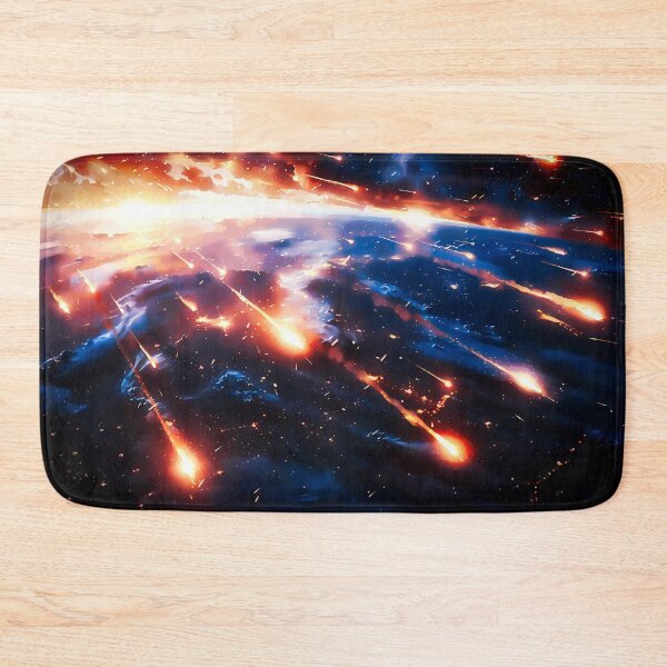 Item preview, Abstract painting of the earth with meteors soaring above it in the style of war scenes depicting a unique and intense action scene in space, cinematic art designed and sold by Gabi.Media.