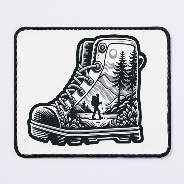 Item preview, hiking boot silhouette and wild nature designed and sold by landscapeworlds.