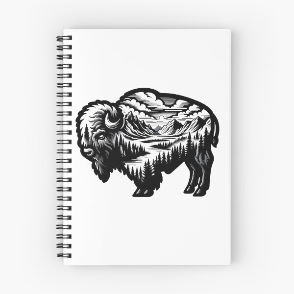Item preview, bison silhouette and wild nature designed and sold by landscapeworlds.