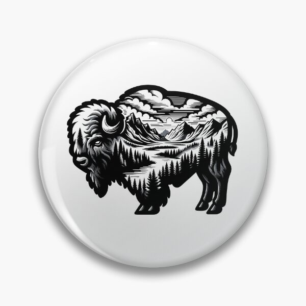 Item preview, bison silhouette and wild nature designed and sold by landscapeworlds.