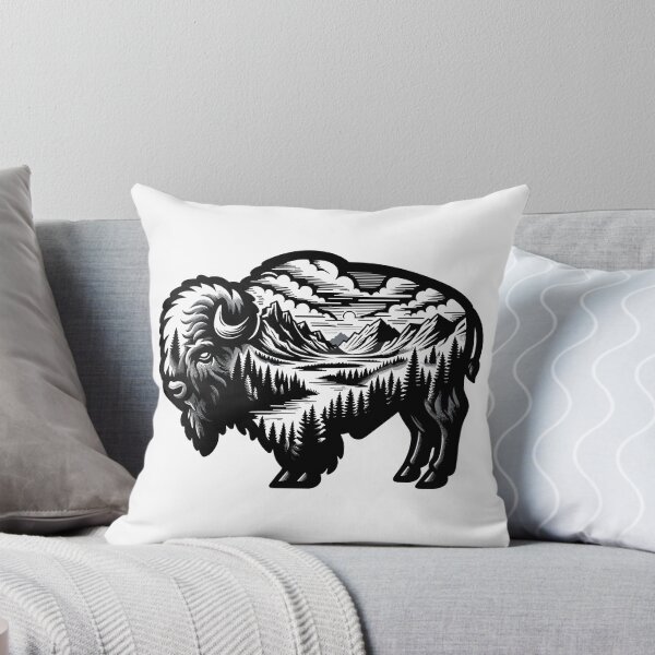 Item preview, bison silhouette and wild nature designed and sold by landscapeworlds.