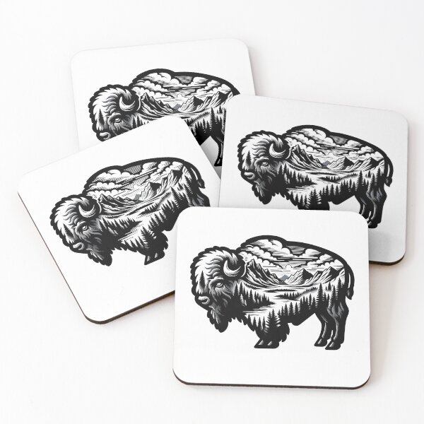 Item preview, bison silhouette and wild nature designed and sold by landscapeworlds.