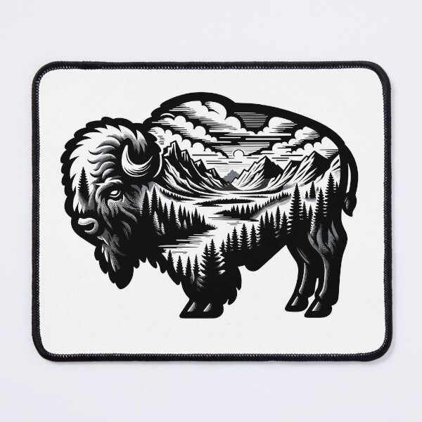 Item preview, bison silhouette and wild nature designed and sold by landscapeworlds.