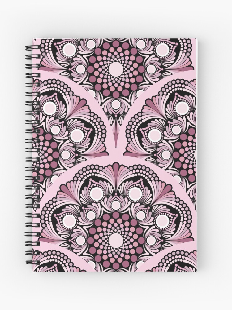 Journal, Cherry Blossom Dusky Rose Dot Mandala Art Deco Scallop designed and sold by Triplicate Limited
