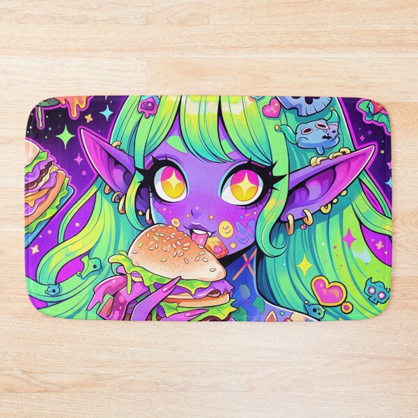 Item preview, Kawaii Neon Burger Snack Fantasy Anime Girl designed and sold by bubblegoth.