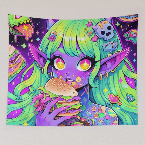 Item preview, Kawaii Neon Burger Snack Fantasy Anime Girl designed and sold by bubblegoth.
