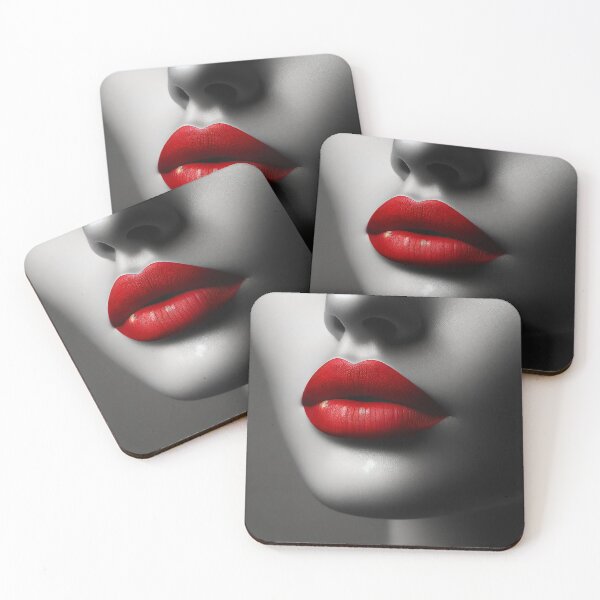 Item preview, Shot of a woman's lips painted in vibrant red, contrasted against a minimalist, monochrome background designed and sold by AndreaMart.