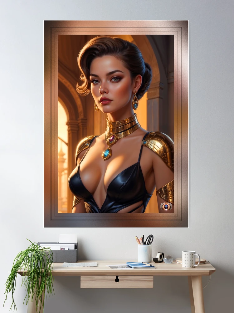 Gold Is Her Color Stunning AI Concept Art Portrait by Xzendor7 Room Decor Poster Art Print