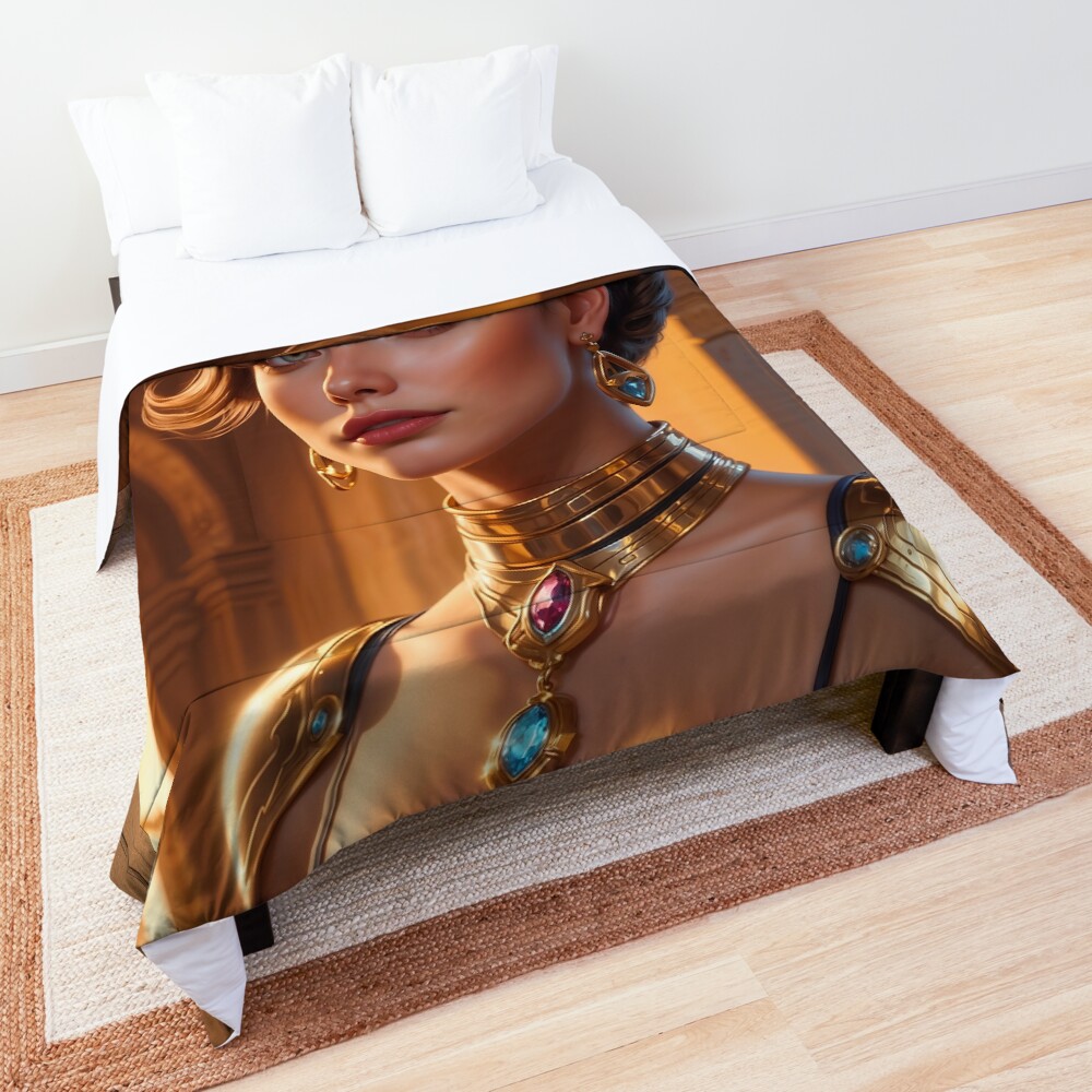 Gold Is Her Color Stunning AI Concept Art Portrait by Xzendor7 Decorative Comforter