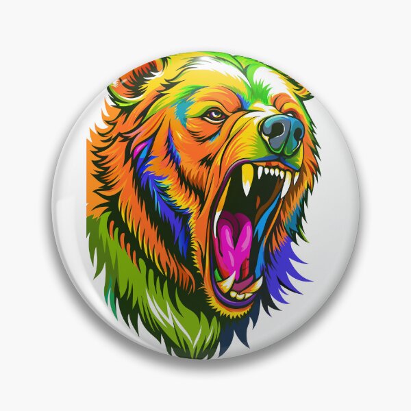 Item preview, Sketch of colorful wild roaring bear face, high detail half profile with bared teeth designed and sold by Rostislav Bouda.