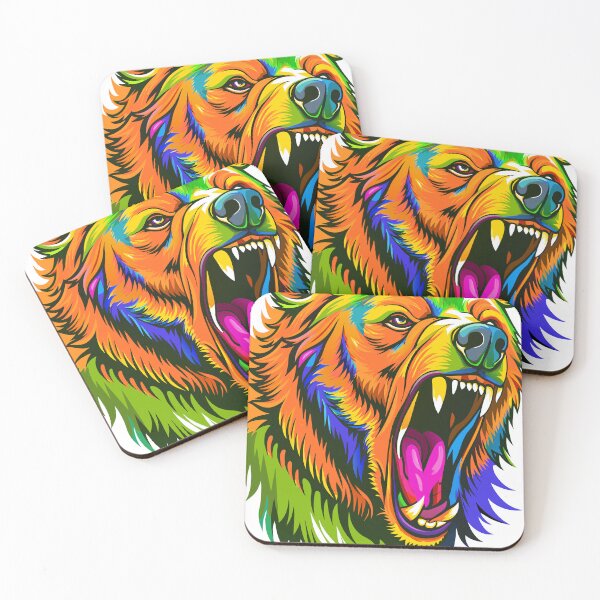 Item preview, Sketch of colorful wild roaring bear face, high detail half profile with bared teeth designed and sold by Rostislav Bouda.