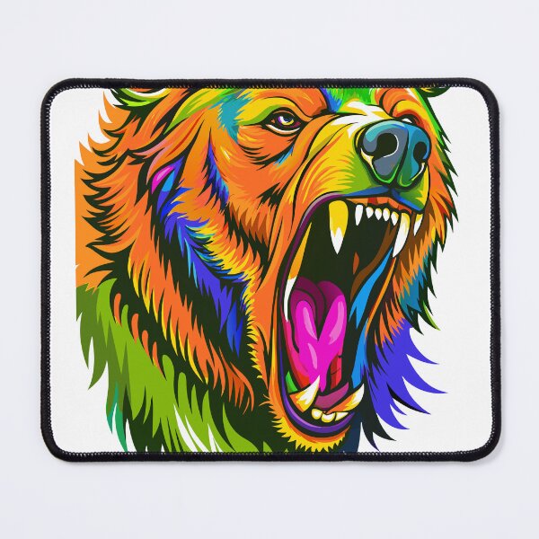 Item preview, Sketch of colorful wild roaring bear face, high detail half profile with bared teeth designed and sold by Rostislav Bouda.