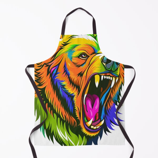 Item preview, Sketch of colorful wild roaring bear face, high detail half profile with bared teeth designed and sold by Rostislav Bouda.