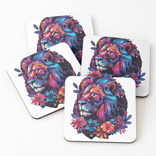 Item preview, Neon Majesty Lion with Floral Accents. designed and sold by HubbyDesignz.