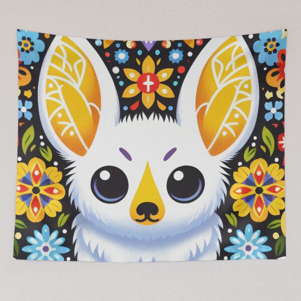Item preview, Scandinavian Folk Art Bat - Enchanting Honduran White Bat Amidst Floral Bloom by heidiannemorris ©️  designed and sold by FOLK ART FUSION.