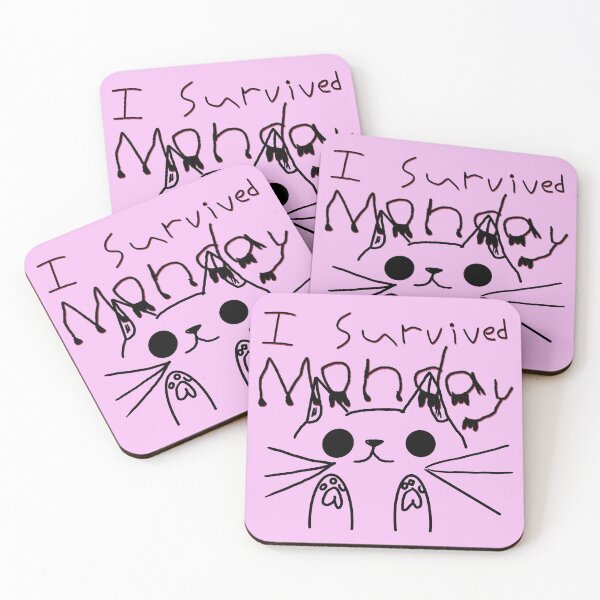 Item preview, "I Survived Mondays" Text Kitty Cat - Slogan designed and sold by jolabrese.
