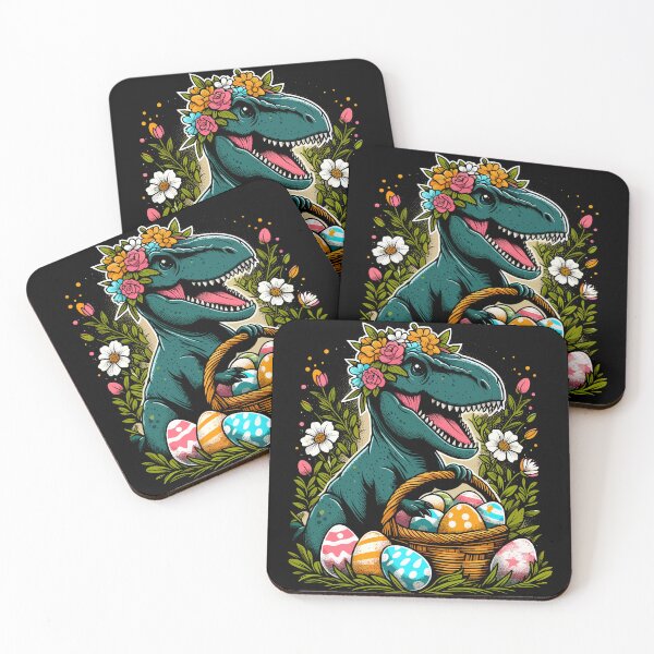 Item preview, Festive Dinosaur with Floral Crown & Easter Eggs Basket designed and sold by Quirky Shirts.