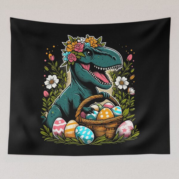 Item preview, Festive Dinosaur with Floral Crown & Easter Eggs Basket designed and sold by Quirky Shirts.
