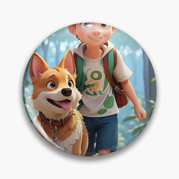 Item preview, Draw Lucas, a smiling boy, holding his faithful friend, Bolt, the dog, as they walk through the forest together. designed and sold by Viktorijagoceva.