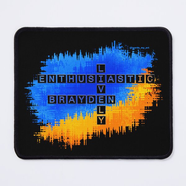Item preview, Brayden Lively and Enthusiastic Crossword Blue Yellow Black designed and sold by words-my-art.