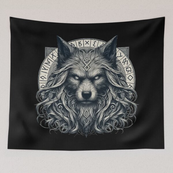 Item preview, Wolf Fenrir Norse Mythology Viking Warrior designed and sold by TomFrontierArt.