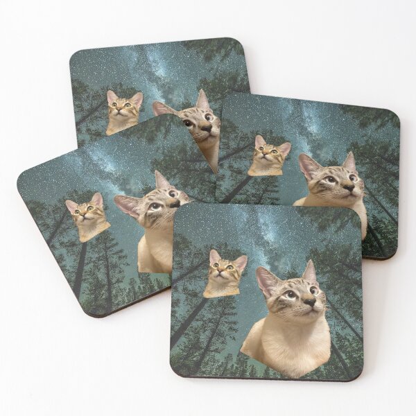 Item preview, Twilight Cats Stargazing into the Night Surrounded by Stars and the Forest  designed and sold by toastcaturday.