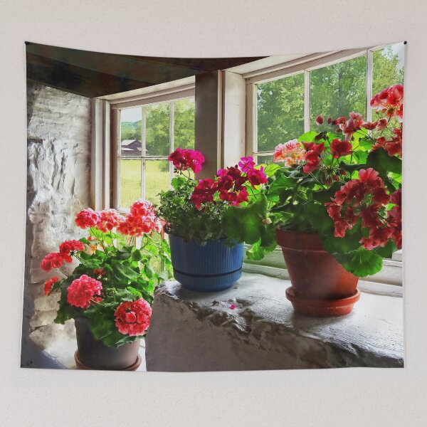 Item preview, Three Pots of Geraniums on Windowsill designed and sold by Susan Savad.