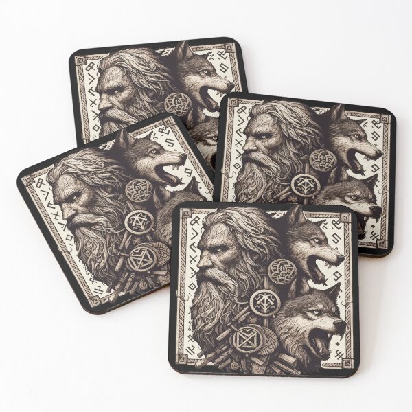 Item preview, Odin with Two Wolfs Norse Mythology Viking  designed and sold by TomFrontierArt.