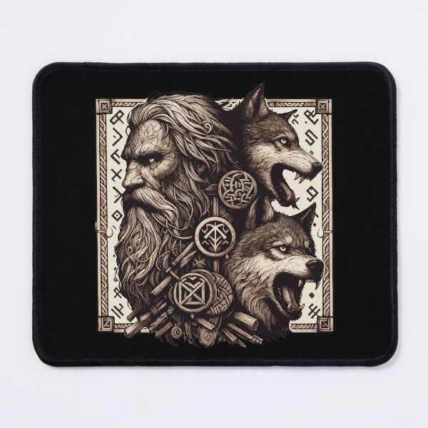Item preview, Odin with Two Wolfs Norse Mythology Viking designed and sold by TomFrontierArt.