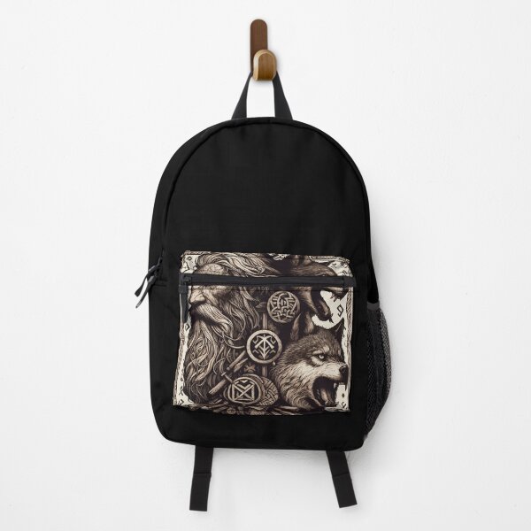 Item preview, Odin with Two Wolfs Norse Mythology Viking designed and sold by TomFrontierArt.