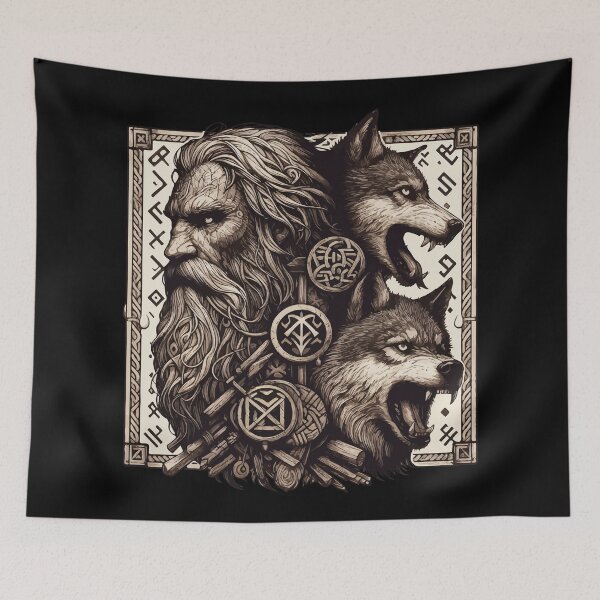 Item preview, Odin with Two Wolfs Norse Mythology Viking  designed and sold by TomFrontierArt.