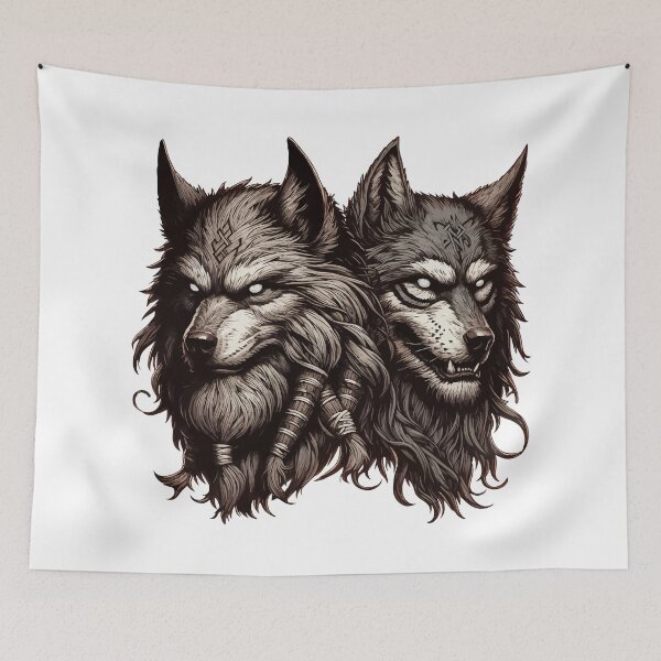 Item preview, Two Wolfs Norse Mythology Viking Warrior designed and sold by TomFrontierArt.