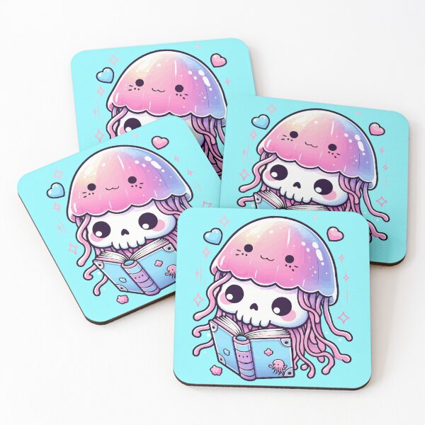 Item preview, Kawaii Skeleton In a Jellyfish Costume Reading Book designed and sold by TomFrontierArt.