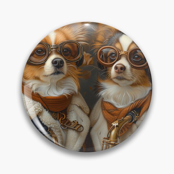 Item preview, Two Papillon dogs in steampunk style with a saxophone. designed and sold by IrinaMinevich.