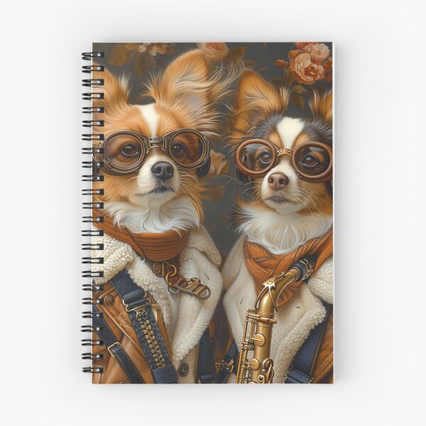 Item preview, Two Papillon dogs in steampunk style with a saxophone. designed and sold by IrinaMinevich.